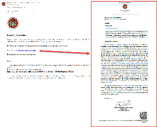 Detalle de correspondencia con código QR de seguridad para verificación externa y autenticación.